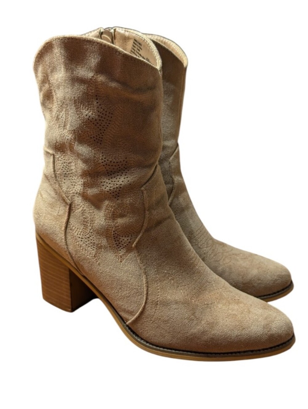 Olivia & Kate Tan faux Suede Western Cowboy Boots Bonita Ankle Booties boho sz 8